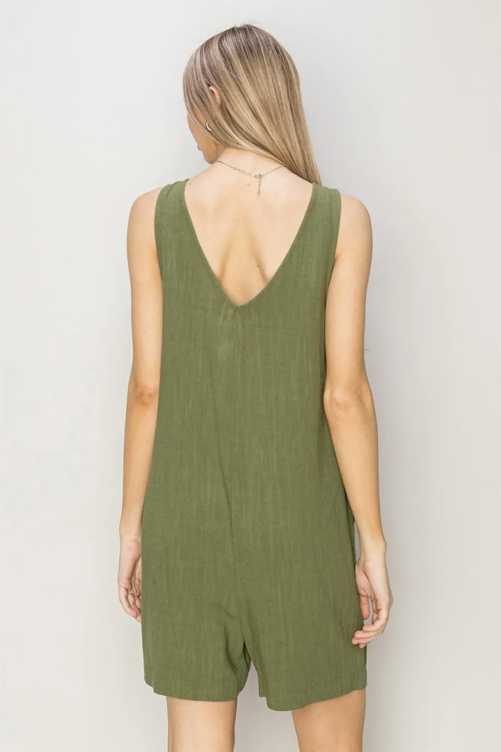 HYFVE V-Neck Sleeveless Romper with Pockets Rompers