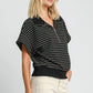 Umgee Striped Half Zip Short Sleeve Sweatshirt Sweatshirts