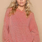 POL Distressed Washed Drop Shoulder Sweater Red Brick