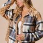 BiBi Curved Hem Sequin Plaid Button Up Shacket Jackets