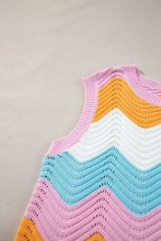 Pastel rainbow crochet vest in zigzag pattern with ribbed edges by Daverri Fashions