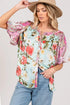SAGE+FIG Plus Size Floral Mineral Wash French Terry Button Up Shirt SKY BLUE 2XL