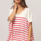 BiBi V Neck Striped Short Sleeve Top Tops