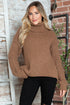 Turtleneck Dropped Shoulder Pullover Sweater Brown - DAVERRI FASHIONS
