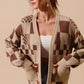 SO ME Checkered Open Front Cardigan with Pockets OATMEAL MOCHA