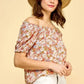 Lime 'N' Chili Floral Print Short Sleeve Off-The-Shoulder Blouse - DAVERRI FASHIONS