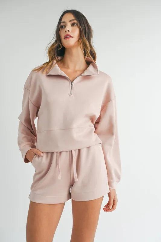 MABLE Half Zip Sweatshirt and Shorts Set Pink S