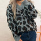 Leopard V-Neck Drop Shoulder Sweater - DAVERRI FASHIONS
