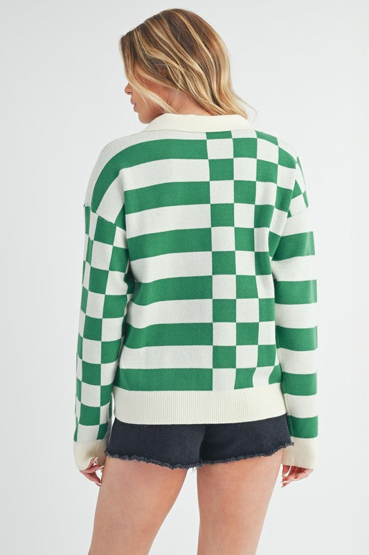 Aemi + Co Striped & Checkered Drop Shoulder Sweater Sweaters