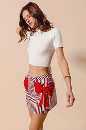 SO ME Contrast Bow Knot Pocket Fourth Of July Denim Skirt | Denim Skirts Daverri Fashions