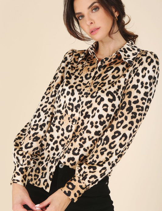 Satin Leopard Print Blouse Blouses