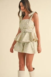 MABLE Jacquard Floral Peplum Top and Flare Shorts Set | Outfit Sets Daverri Fashions