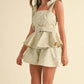 MABLE Jacquard Floral Peplum Top and Flare Shorts Set Outfit Sets