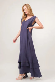 And The Why Washed Cotton Gauze Fringe Detail Tiered Dress | Daverri Fashions