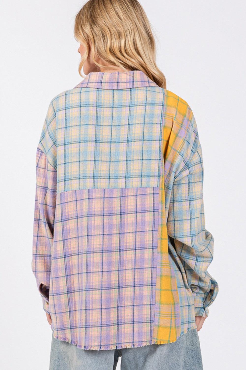 SAGE + FIG Button Up Raw Hem Plaid Flannel Shirt Shirts