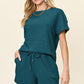 Double Take Full Size Texture Short Sleeve T-Shirt and Drawstring Shorts Set Outfit Sets