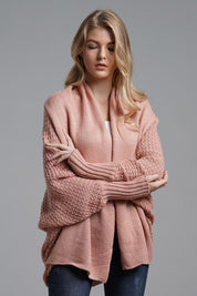 Dolman Sleeve Open Front Ribbed Trim Longline Cardigan | Cardigans Daverri Fashions