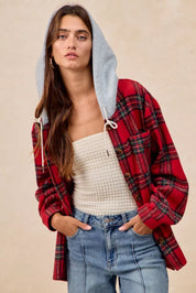 BiBi Brushed Plaid Hooded Jacket | Jackets Daverri Fashions