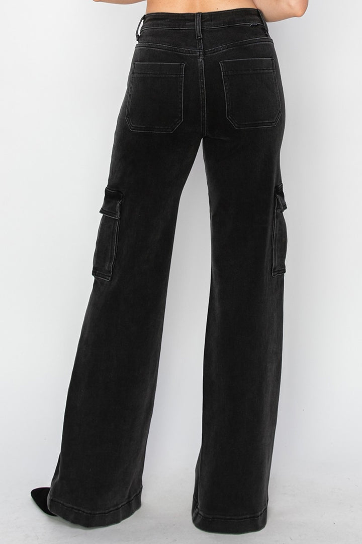 Risen Black High Rise Wide Leg Cargo Jeans Cargo Jeans