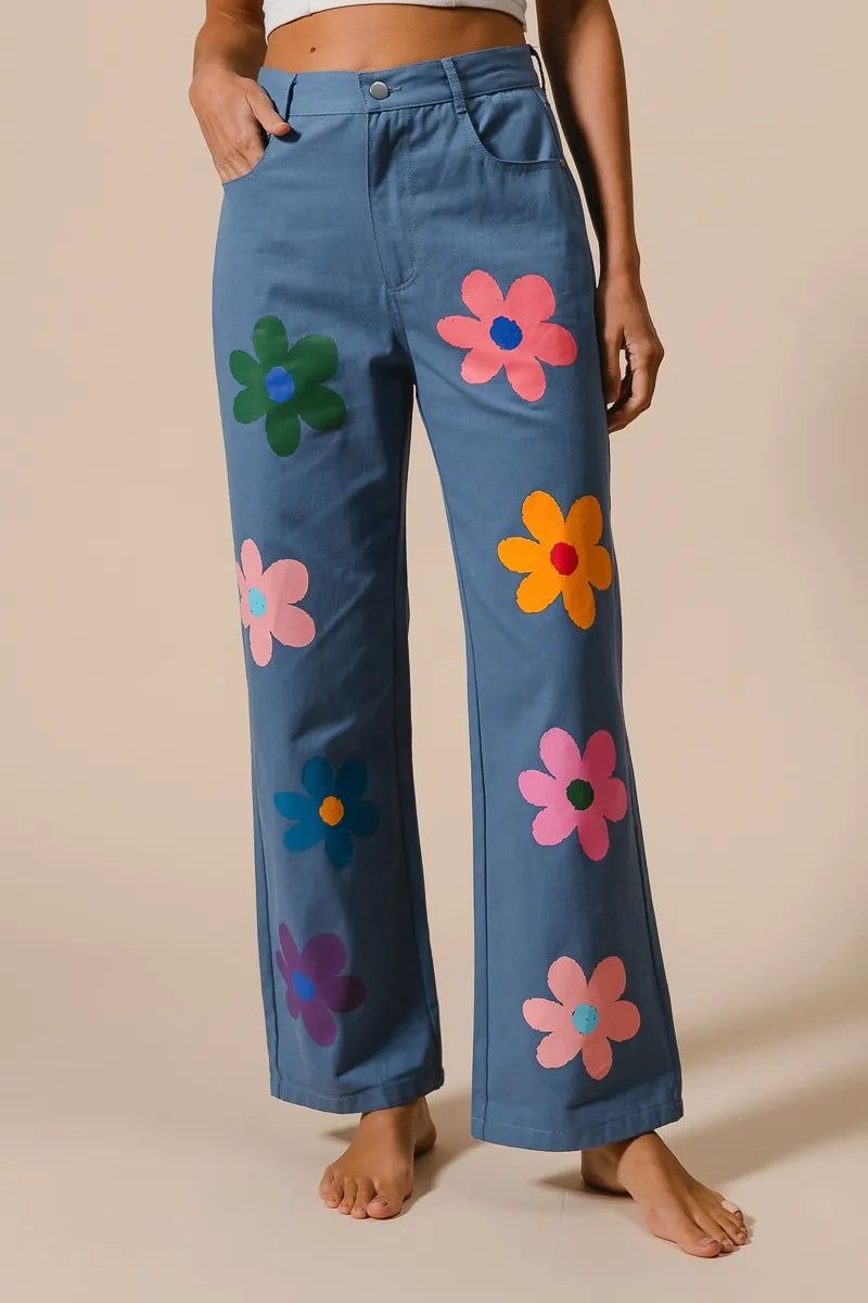 BiBi Flower Print Straight Legs Pants Pants