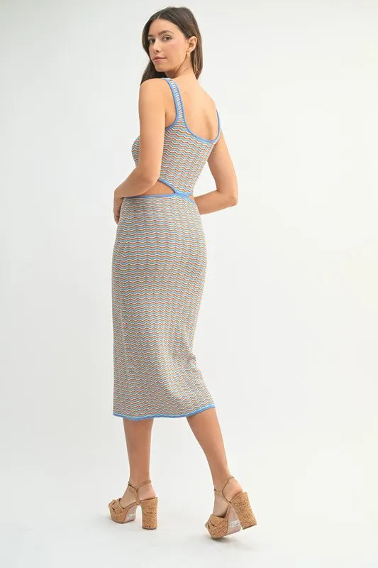 MABLE Multi Color Chevron Knit Bodycon Midi Dress