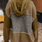 Mixed Texture Patchwork Exposed Seam Half Button Hoodie - DAVERRI FASHIONS