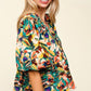 Haptics Full Size Frill Floral Puff Sleeve Peplum Blouse Blouses
