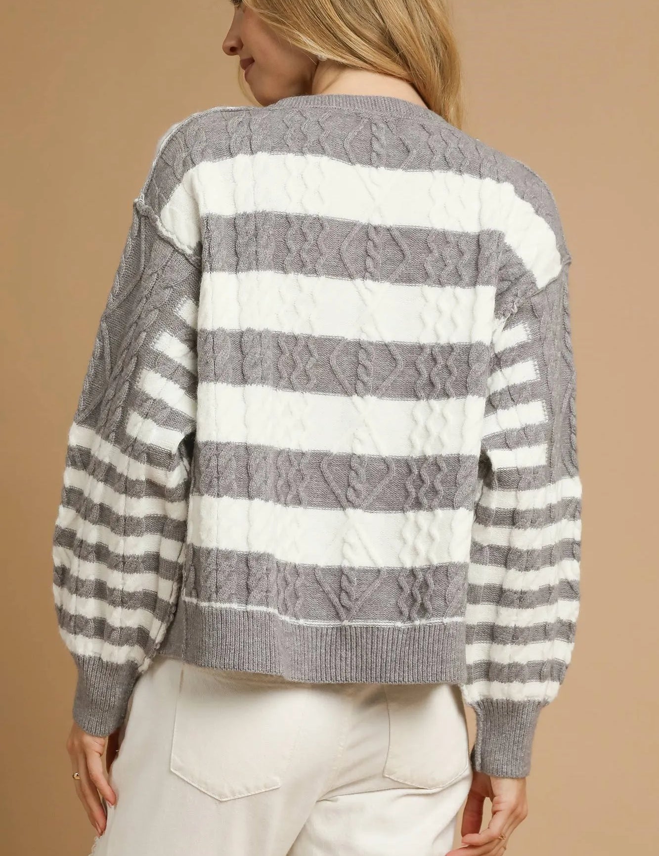 Umgee Cable-Knit Stripe Button-Up Cardigan | Cardigans Daverri Fashions