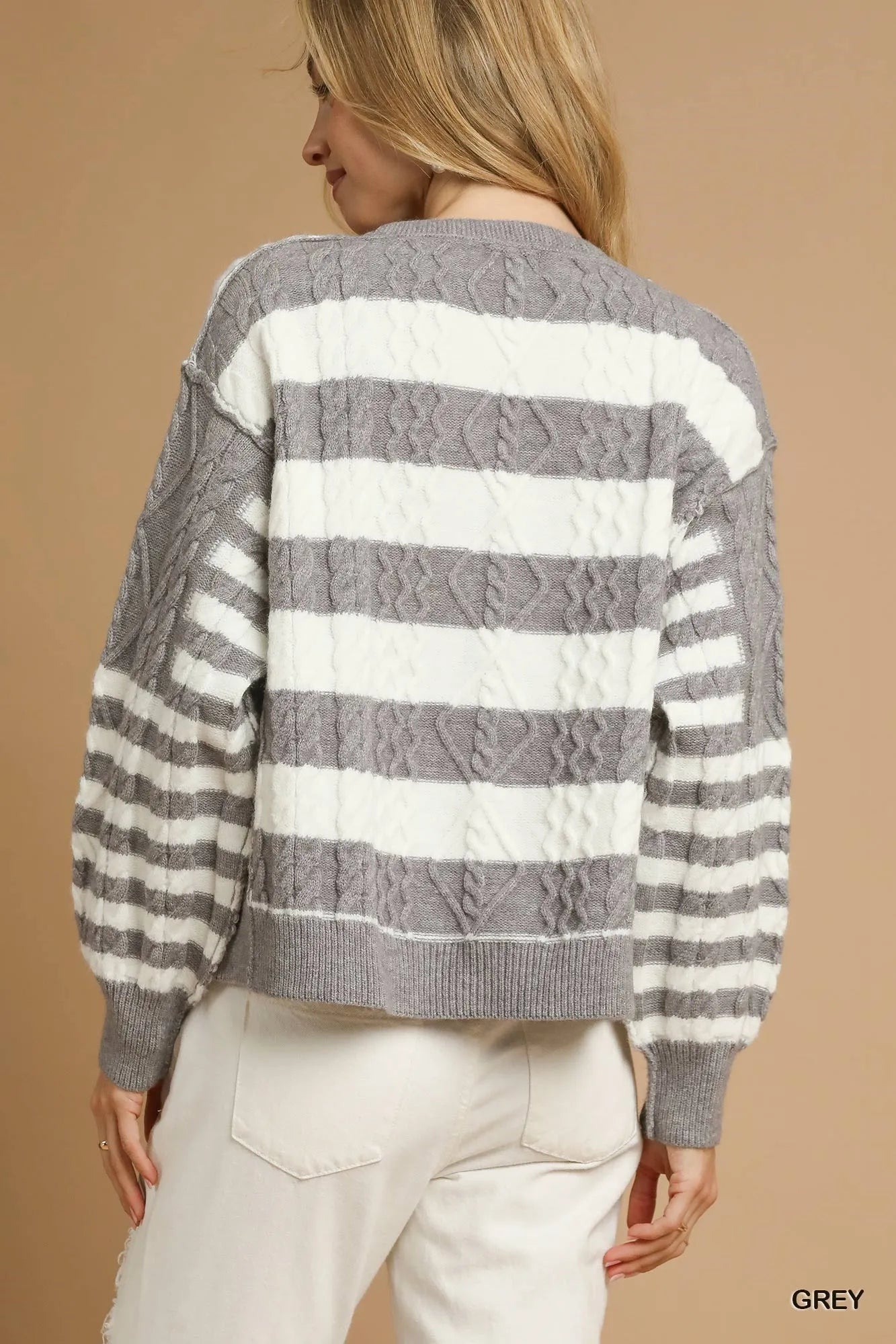 Umgee Cable-Knit Stripe Button-Up Cardigan | Cardigans Daverri Fashions