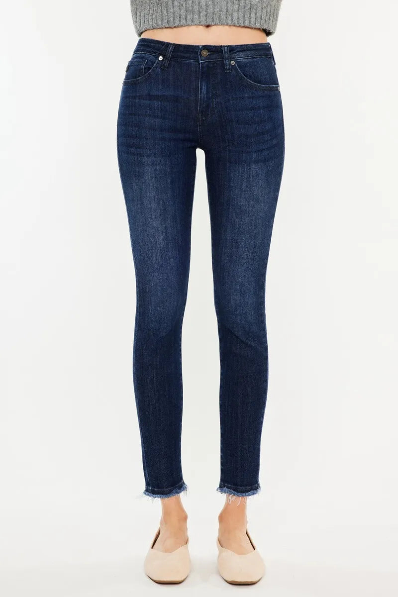 Kancan High-Rise Slim Fit Raw Hem Ankle Jeans DARK Jeans