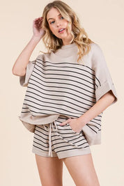 Lime 'N' Chili Striped Folded Half Sleeve Top and Shorts Set | Outfit Sets Daverri Fashions