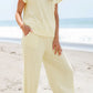 Daverri cream textured knit top and wide-leg pants set