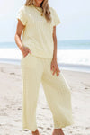 Daverri cream textured knit top and wide-leg pants set
