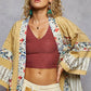 POL Raw Edge Open Front Patchwork Cardigan with Floral Trim HONEYGOLD Cardigans