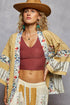 POL Raw Edge Open Front Patchwork Cardigan with Floral Trim HONEYGOLD Cardigans