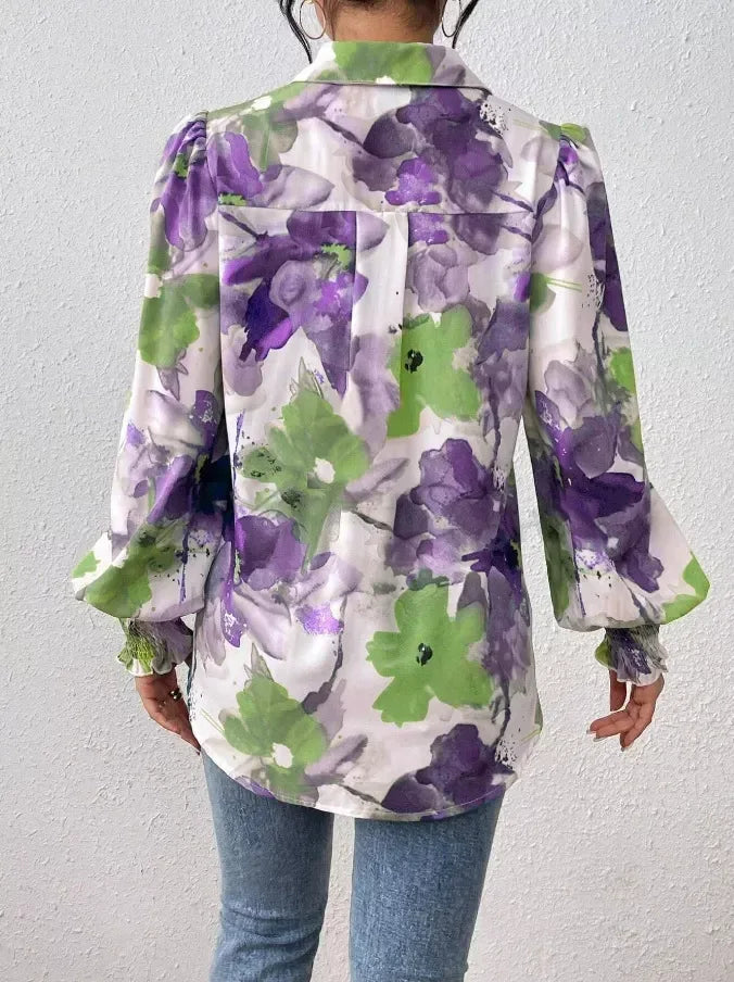 Daverri Fashions Floral Print Long Sleeve Shirt - DAVERRI FASHIONS