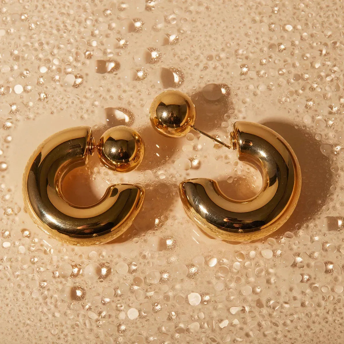 18K Gold-Plated C-Hoop Earrings - DAVERRI FASHIONS