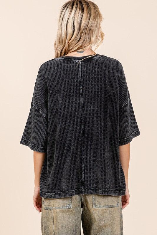 Mittoshop Mineral Wash Waffle Knit Short Sleeve Top Tops