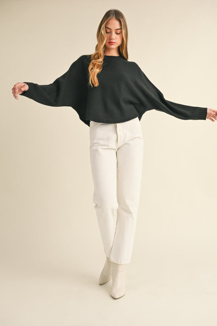 Mable Round Neck Dolman Sleeve Cropped Sweater Tops