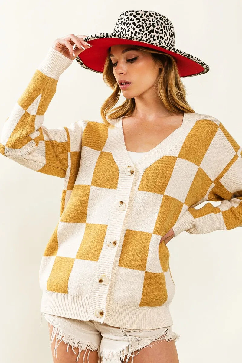 BiBi Checked V-neck Cardigan | Cardigans Daverri Fashions