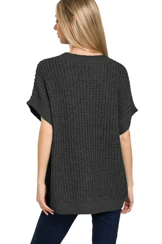 Zenana Short Sleeve Round Neck Sweater - DAVERRI FASHIONS