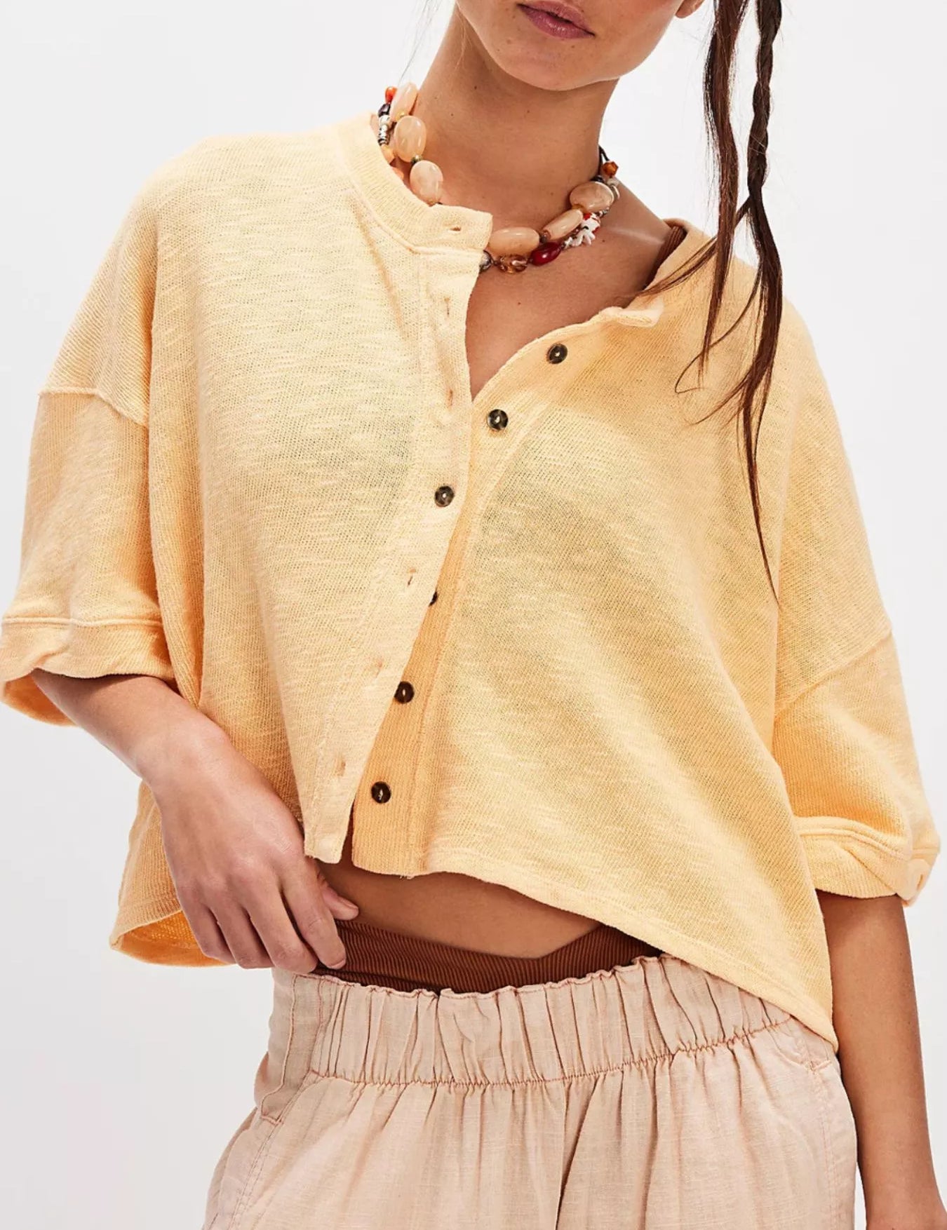 Yellow Button-Front Half Sleeve Cardigan | Cardigans Daverri Fashions