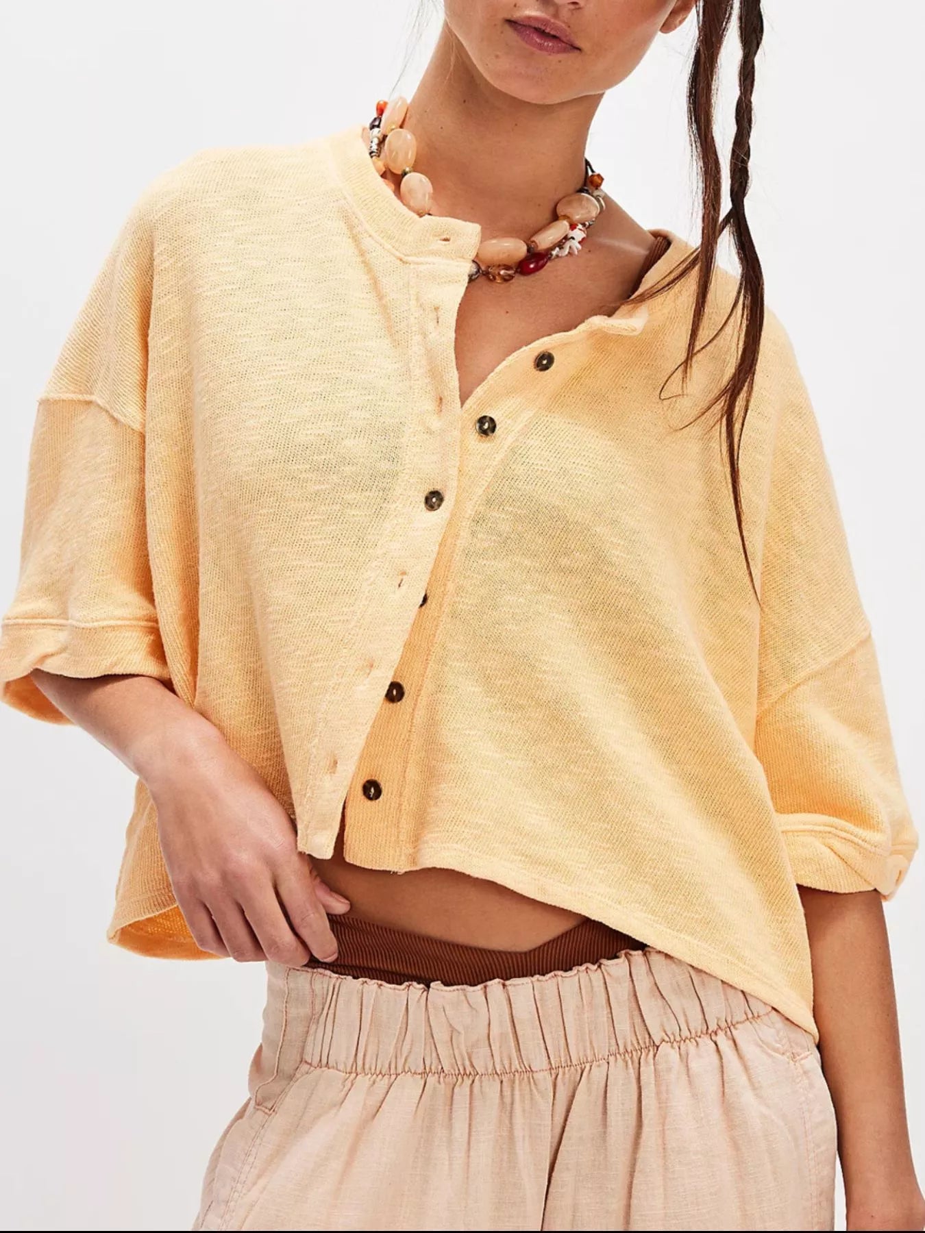 Yellow Button-Front Half Sleeve Cardigan | Cardigans Daverri Fashions