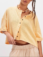 Yellow Button-Front Half Sleeve Cardigan | Cardigans Daverri Fashions