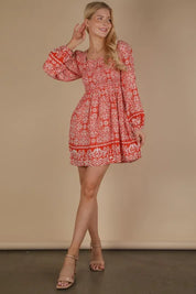 VERY J Printed Smocked Chest Boho Mini Dress | Mini Dresses Daverri Fashions