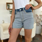 Judy Blue full size color block light wash denim shorts front