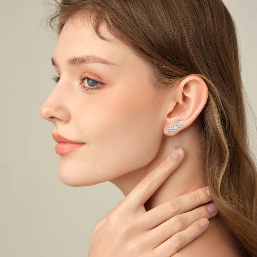 Silver One Size Moissanite 925 Sterling Silver Leaf Shape Stud Earrings | Sterling Silver Earrings Daverri Fashions