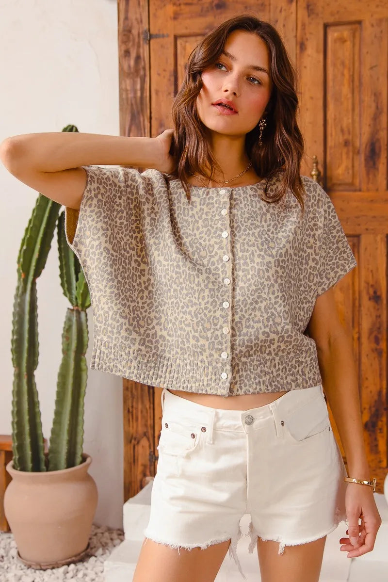 SO ME Leopard Print Button Front Sweater Cardigan