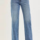 RISEN Tummy Control mid-rise straight blue denim jeans with frayed hems