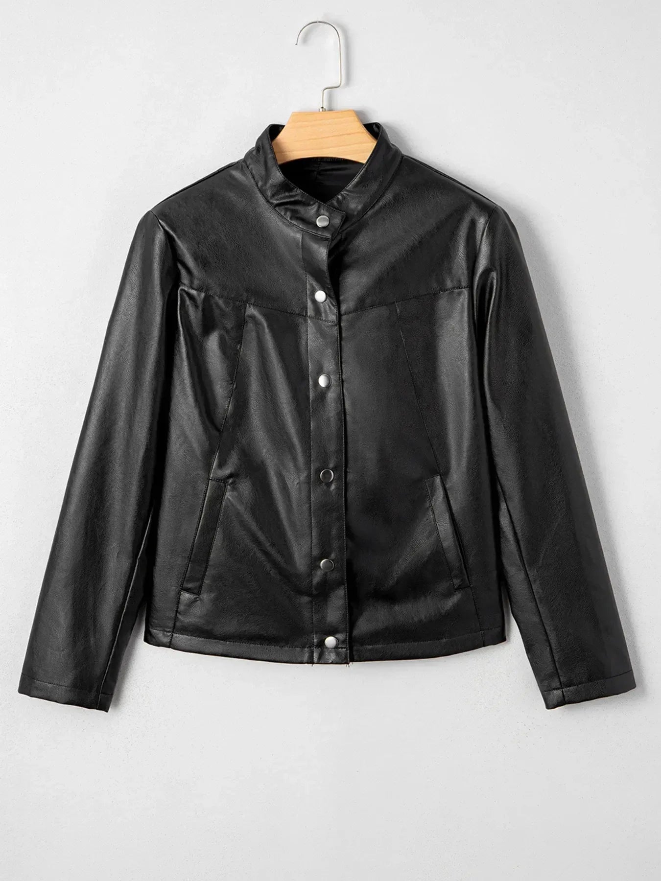Faux Leather Buttoned Front Boxy Jacket - DAVERRI FASHIONS